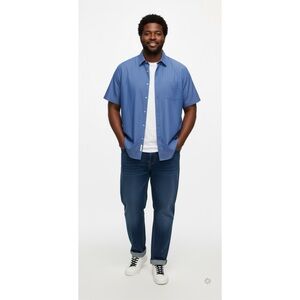 ARROW Blue Button Down Short Sleeve Shirt Cotton Regular Fit ‎ 17 1/2 Plus Size